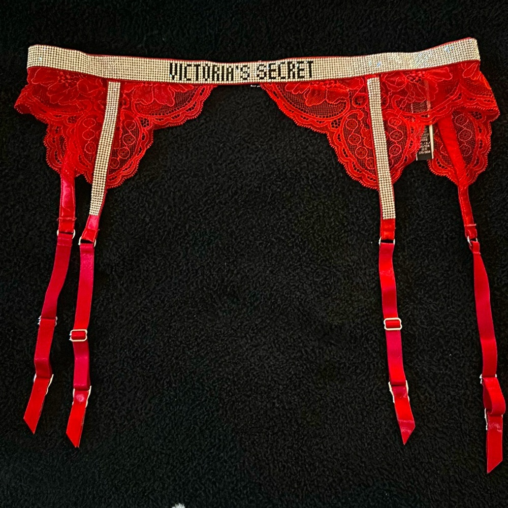 Victoria’s Secret Red and white rhinestone garter belt. Very Sexy Line.